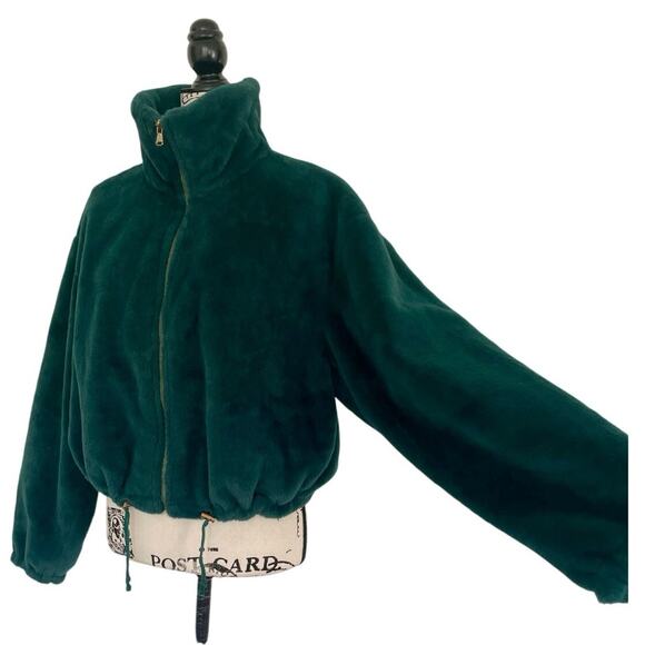 BE FORE DAWN COAT JACKET FULL ZIP  MOCK NECK SZ 8 EMERALD GREEN FAUX FUR COZY - Picture 2 of 15